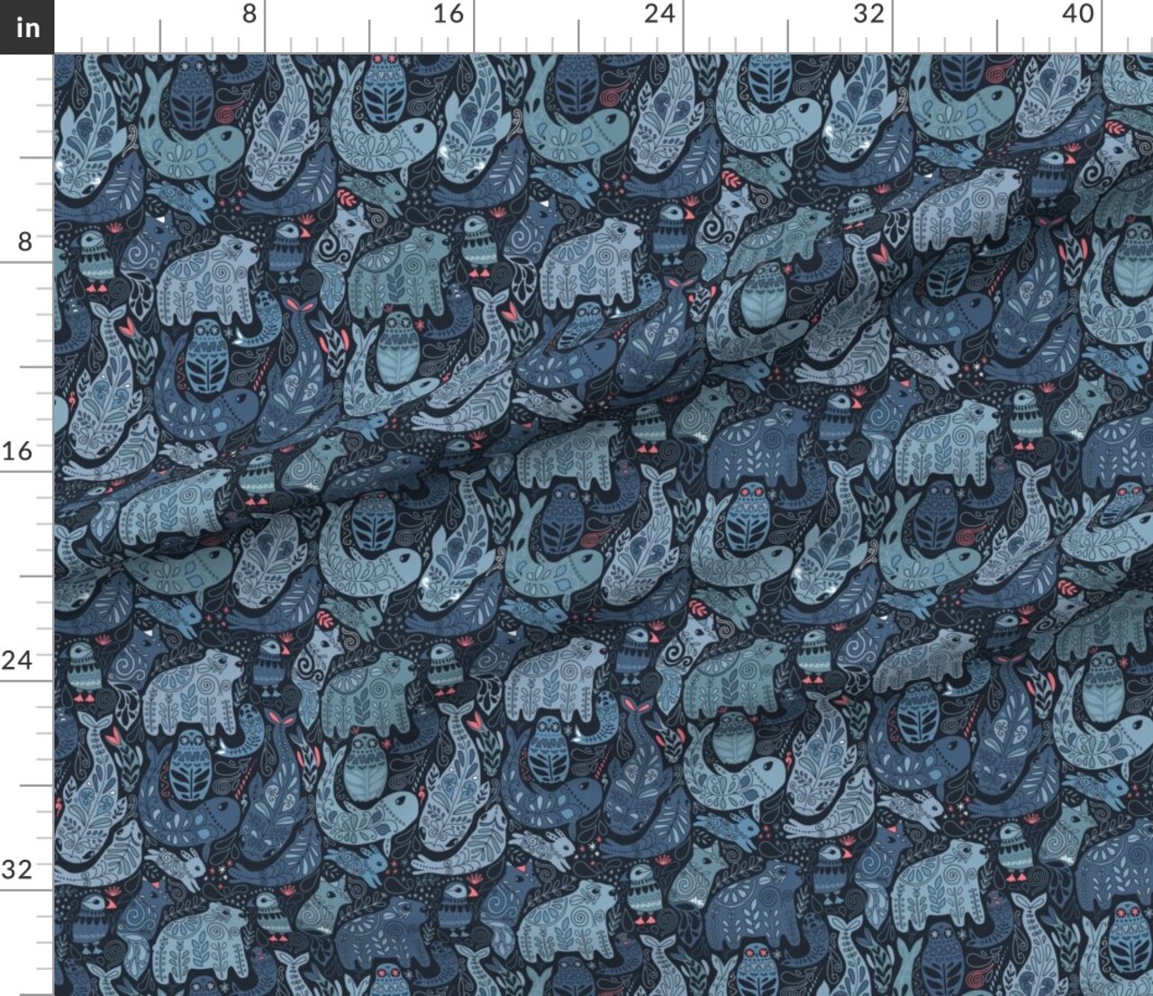 Arctic Animals Polar Bear Puffin Whales Owls Bunny Whale Fox Owl Winter Snow Custom Printed Fabric by Spoonflower Various Fabrics by the Yard or Fat Quarter